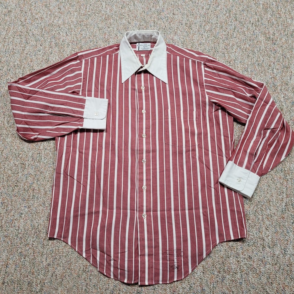 Arrow Winchester Shirt Mens 16.5 Red Stripe Dagger Collar Vintage 1970s USA